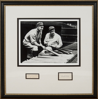 Babe Ruth and Lou Gehrig Framed Photo Display with Signed Cuts (JSA & PSA/DNA)
